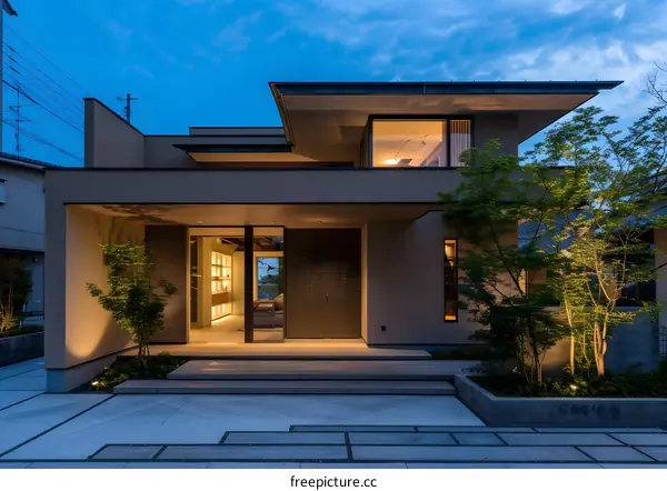 Modern House with Minimalist Design and Green Plants
