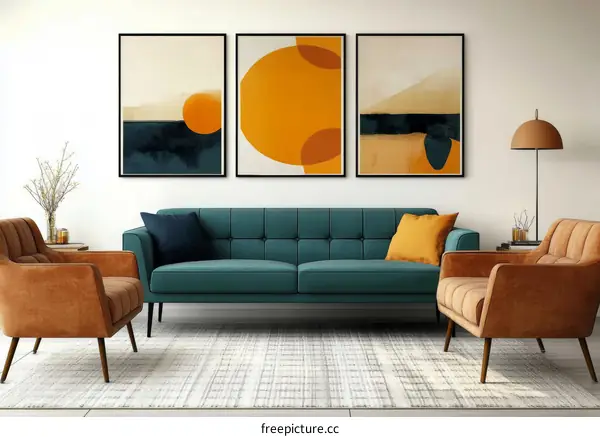 Modern Living Room Interior Design with Abstract Art