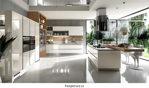 Modern Kitchen Design With White Cabinets And Glass Doors