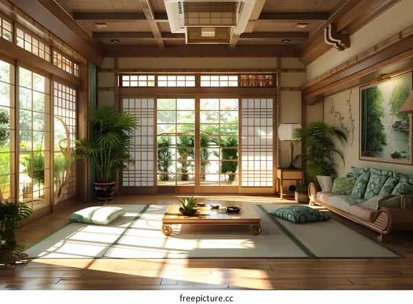 A beautiful living room with a Japanese style