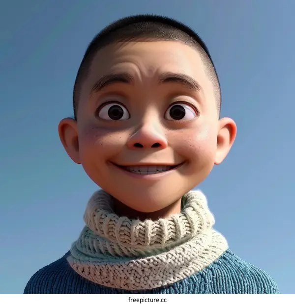 3D rendering of a young boy with a happy expression on his face
