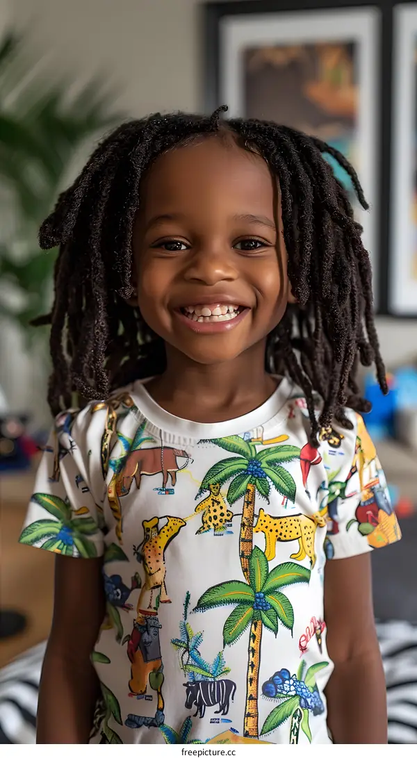 Portrait of a smiling young boy with dreadlocks