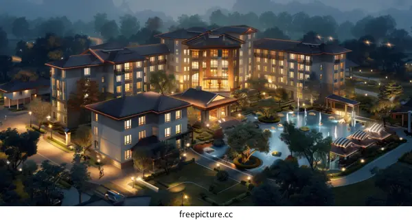 Night View of Luxurious Resort Complex