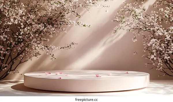 Spring Cherry Blossoms Scene with Podium