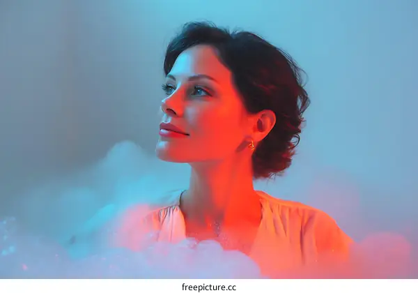 Beautiful Woman in Neon Light Bath