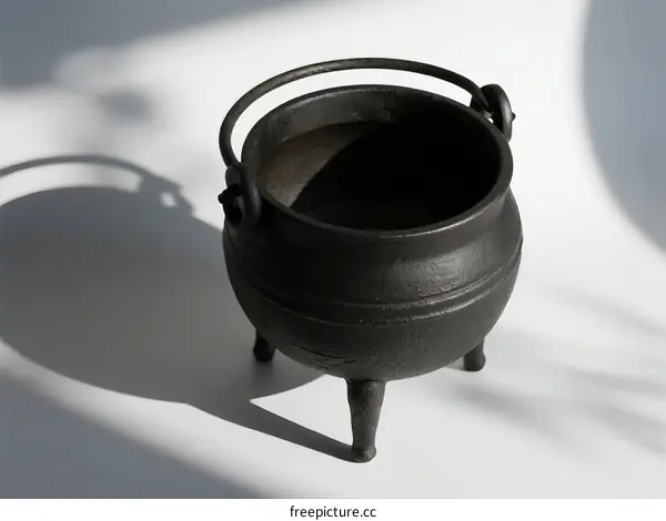 Black Cast Iron Cauldron with Three Legs and Metal Handle