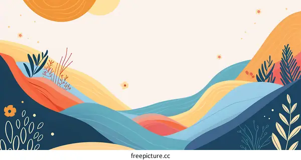 Abstract Landscape Illustration With Colorful Hills
