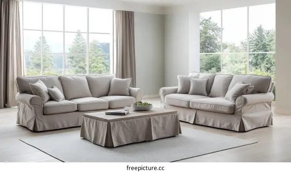 Beige Sofa Set in a Modern Living Room