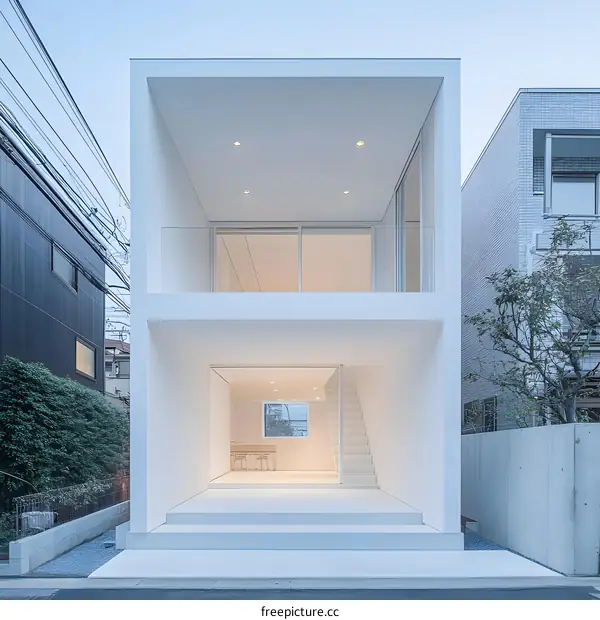 Minimalist White Modern House with Open Floor Plan