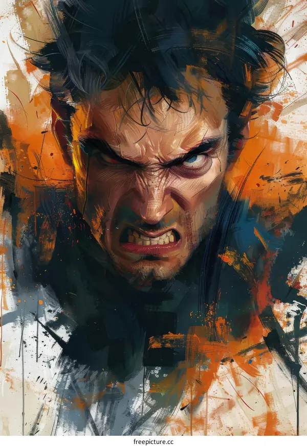 Angry Male Portrait Illustration with Bold Color