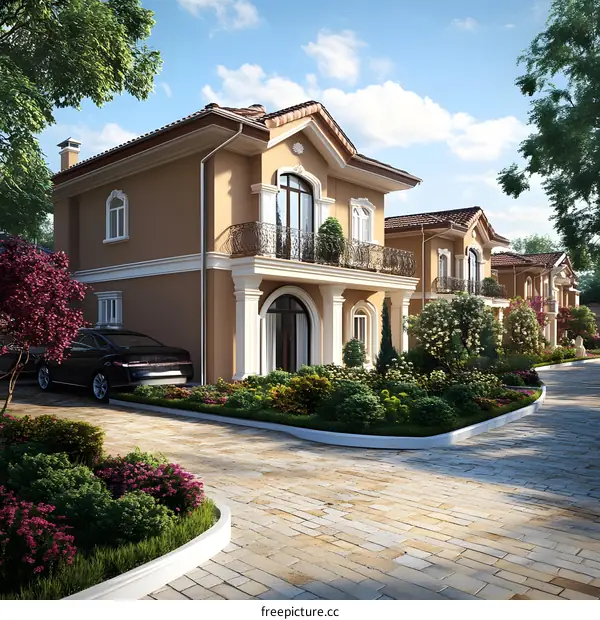 Luxury Villa Exterior with a Beautiful Garden