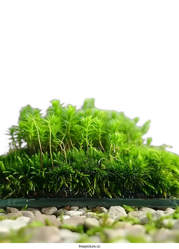 [Transparent Background PNG]Green Moss in a Glass Terrarium with Pebbles