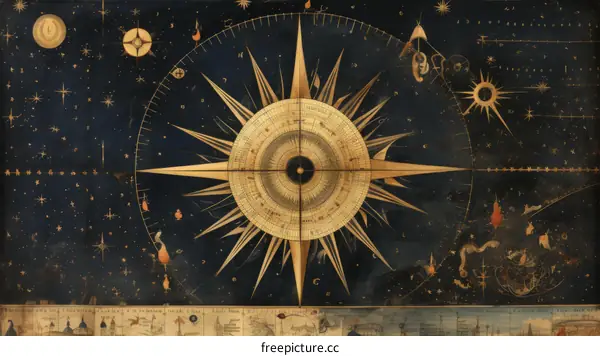 A celestial planisphere showing the twelve signs of the zodiac.
