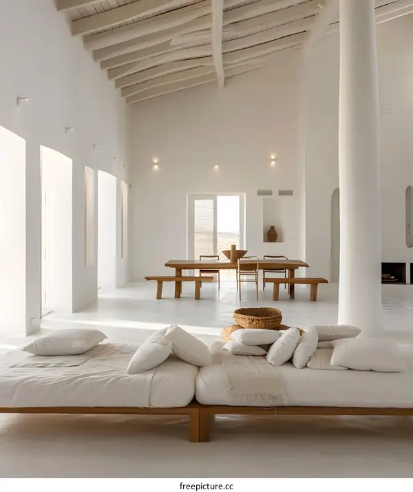 Minimalist White Interior Design with Wooden Furniture