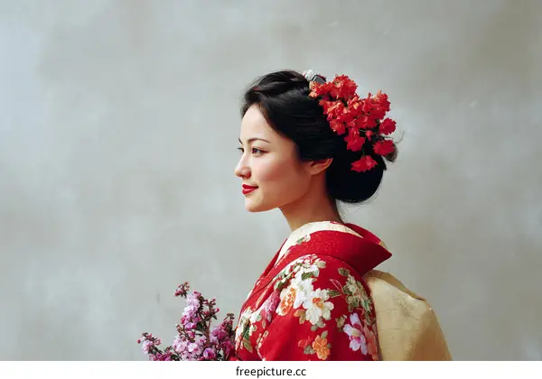 Beautiful Asian Woman in Traditional Japanese Kimono