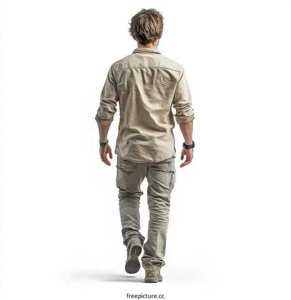 Man in Beige Shirt and Trousers Walking