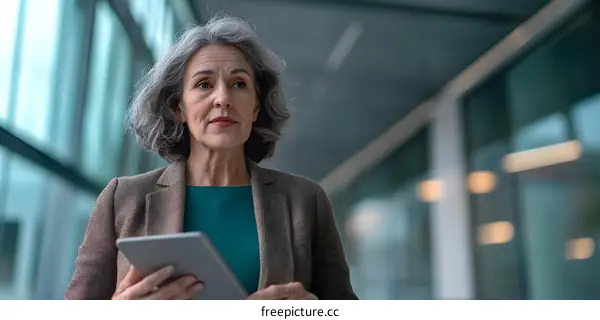 Business Woman Using Tablet In Office Building