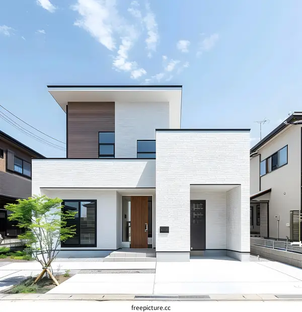 Modern Two Story House Exterior with White Brick Walls