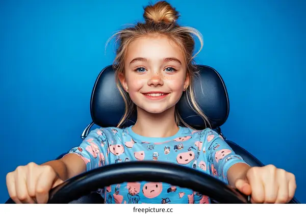 Girl Driving a Car  Fashionable and Happy Child