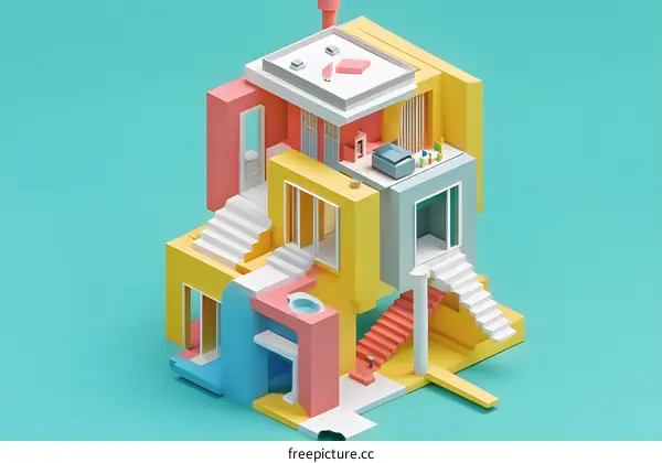 Abstract House Illustration with Colorful Geometric Shapes