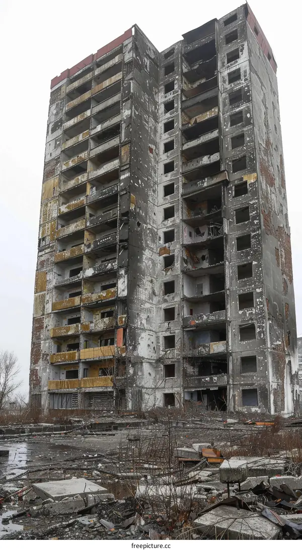 Ruined Apartment Building in Mariupol Amidst War