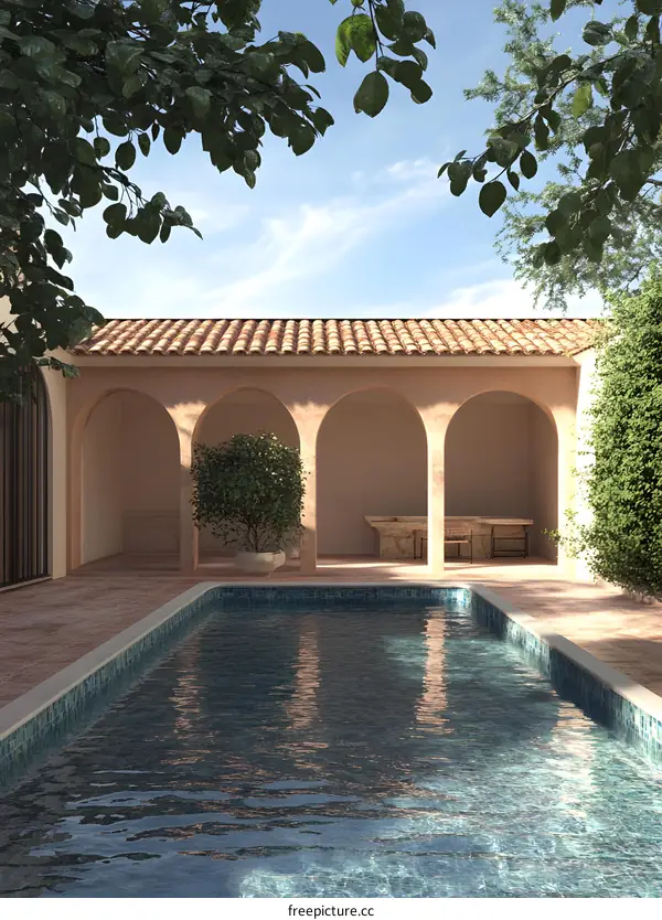 Mediterranean Style Courtyard with Pool