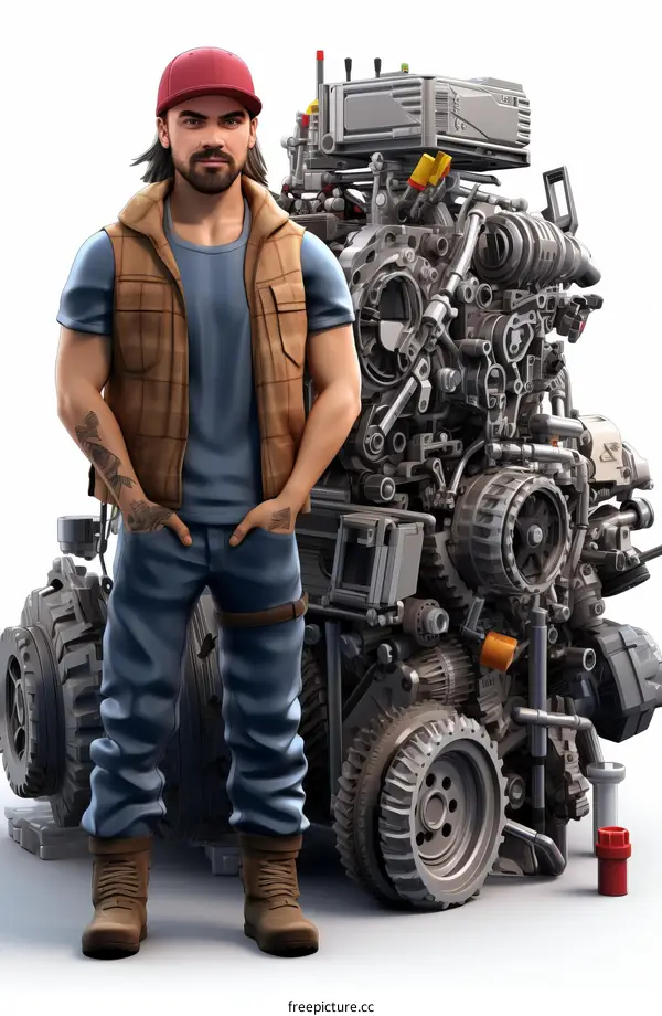 Dieselpunk Character with Engine