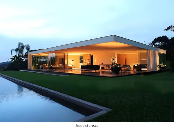 Modern Glass House with Swimming Pool