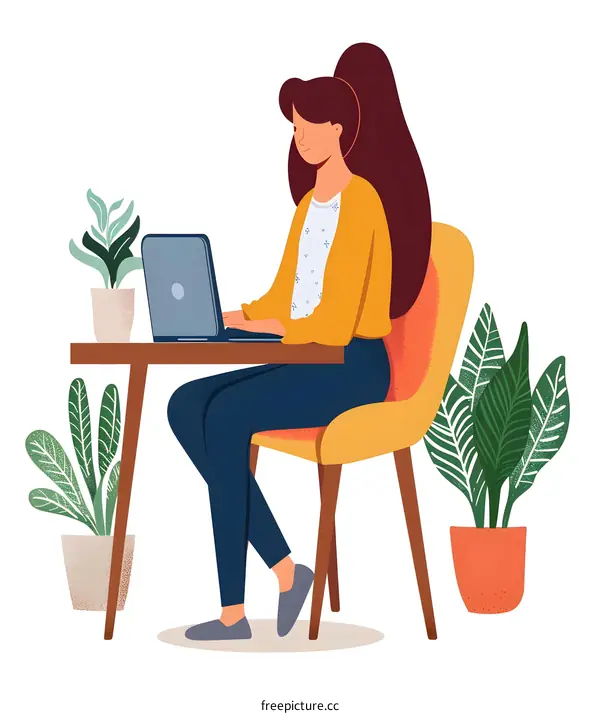 Woman Working on Laptop in Home Office