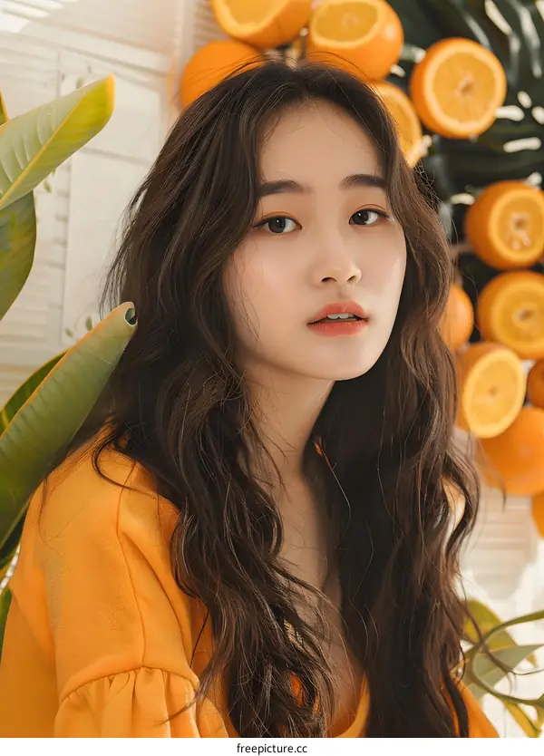 Close Up of a Young Woman with Long Brown Hair