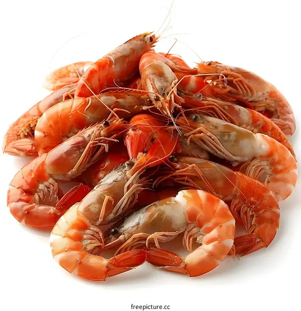 Heap of fresh shrimps on white background