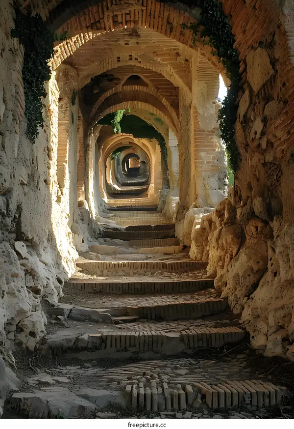Stone Archway Stairway Path Leading to Unknown Destination