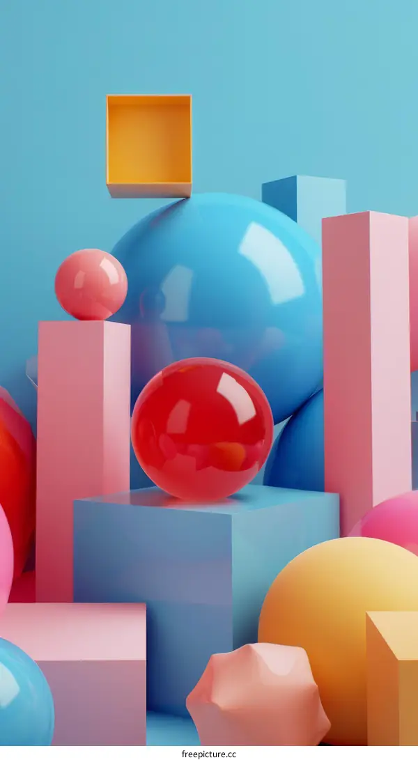 Abstract 3D Rendering of Colorful Geometric Shapes