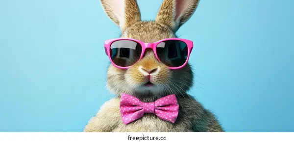 Cute Easter Bunny in Sunglasses and Bow Tie