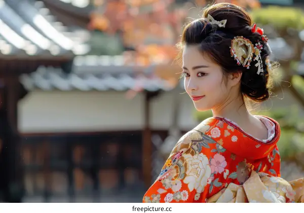 Kyoto Geisha in Traditional Kimono: Elegant Portrait