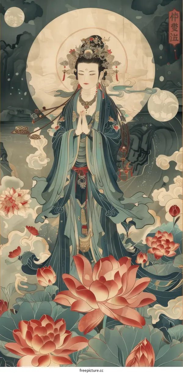 Guanyin Bodhisattva on a Lotus Flower