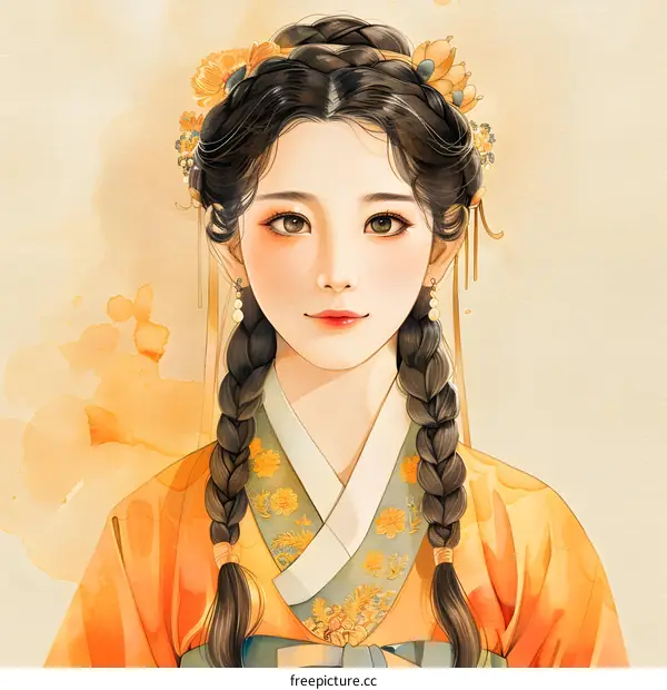 Portrait of a young woman in traditional Korean dress