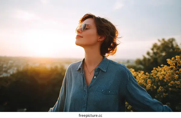 Woman Enjoying the Sunset View