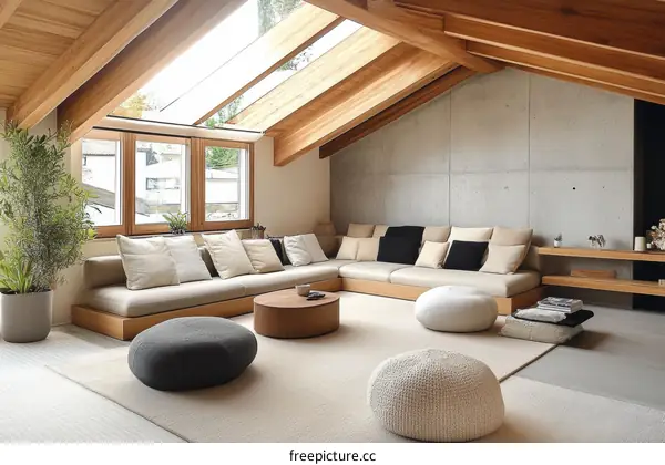 Modern Minimalist Living Room with Skylights