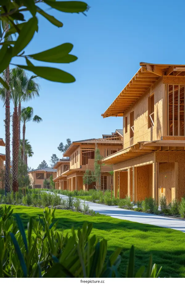 New homes under construction in a suburban neighborhood