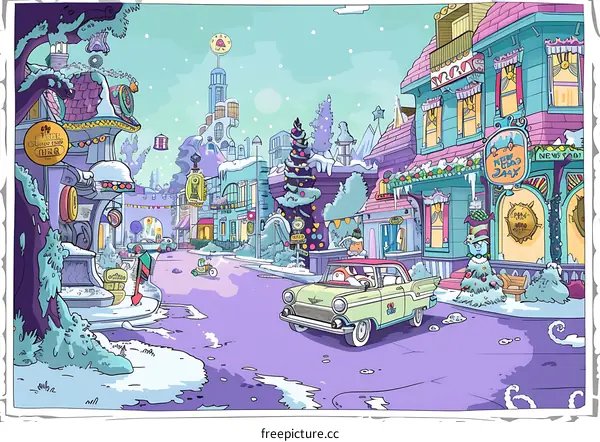 Winter Holiday Town Christmas Illustration