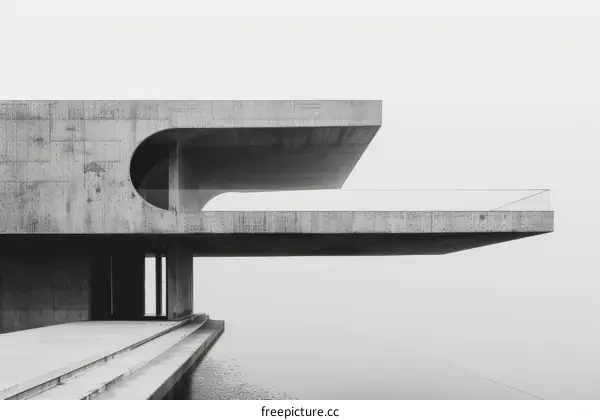 Modern Concrete Building with Curved Roof Over Water