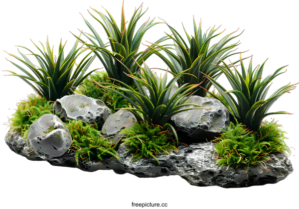 [Transparent Background PNG]Green Plants on Grey Rocks