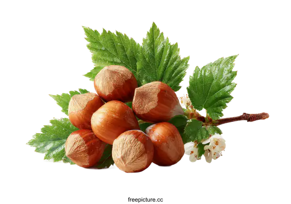 [Transparent Background PNG]Hazelnuts with Leaves and Flowers