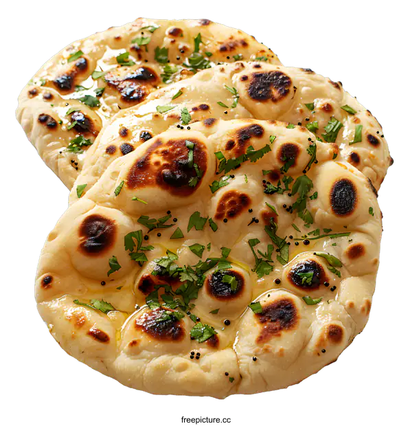 [Transparent Background PNG]Homemade Indian flatbread naan with cilantro