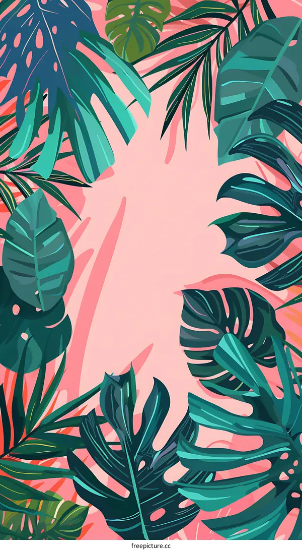 Tropical Leaves Pink Background Illustration