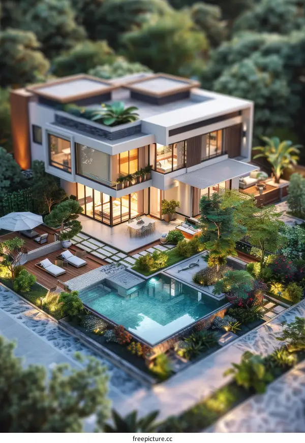 Modern House Exterior with Pool and Landscaping