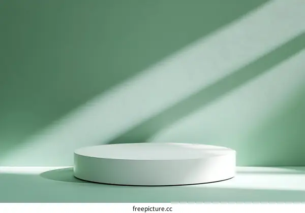 Minimalist White Cylinder Podium on Light Green Background