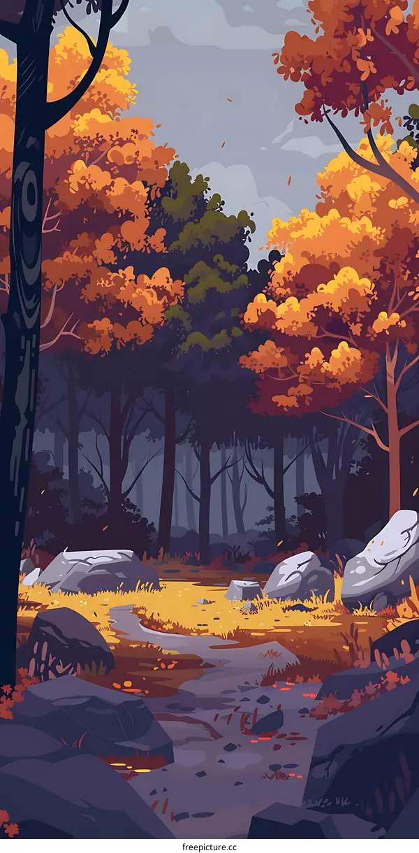 Autumn Forest Path Through The Trees