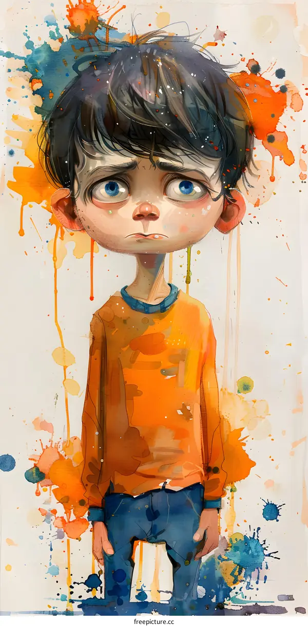 Boy with watercolor stains